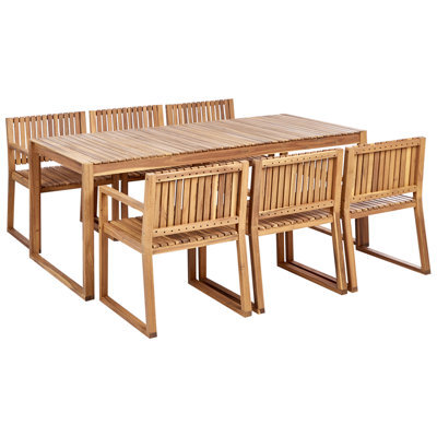 Beliani Garden Dining Set 6 Seater Sassari Ii Certified Acacia Wood Light Brown - image 1