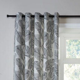 Fusion Matteo 100% Cotton Light Filtering Pair Of Black Eyelet Curtains - thumbnail 2