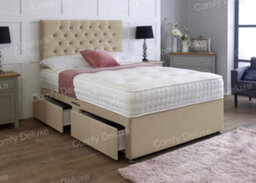 Comfy Deluxe 6Ft Superking Mink   Plush Velvet Pocket Divan Bed & Chesterfield Headboard 4 Drawers