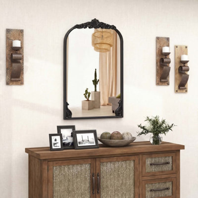 Costway Antiqued Gold Wall Mirror 76 Cm X 51 Cm Dramatic Arched Mirror W/ Baroque Ornate Frame - image 1