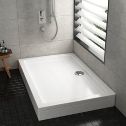 Royal Bathrooms 1700 X 760mm Rectangular Stone Shower Enclosure Tray With Riser Kit Gloss White 40mm Slimline