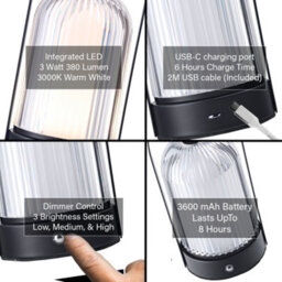 Happy Homewares Lantern Rechargeable Touch Dimmable Matte Black Table Lamp With Clear Shade - thumbnail 4