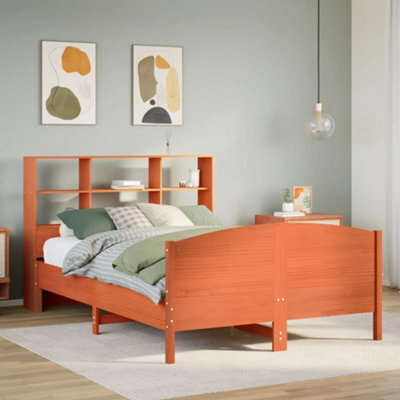 Berkfield Bookcase Bed Without Mattress Wax Brown 120X190 Cm Small Double Solid Wood Pine - image 1