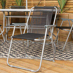 Samuel Alexander 6 Person Garden Furniture Patio Set Table, 6 Chairs & Parasol With Black Glass - thumbnail 8