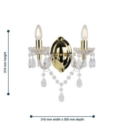 First Choice Lighting Clear Acrylic And Gold Marie Therese Style 2 X 40W Wall Light - thumbnail 4