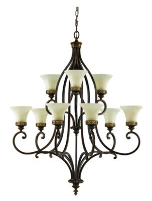 Luminosa Lighting Elstead Drawing Room 9 Light Multi Arm Chandelier Walnut Finish, E27 - image 1