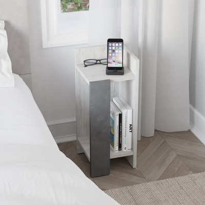 Decortie Elos Modern Narrow Right Module Bedside Table Nightstand 25Cm Drop-Door Storage White - image 1
