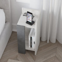 Decortie Elos Modern Narrow Right Module Bedside Table Nightstand 25Cm Drop-Door Storage White - thumbnail 4