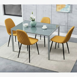 Kosy Koala Modern Grey Glass Dining Table Set With 4 Mustard Gem Pattern Chairs Dining Room Furniture - thumbnail 2