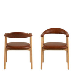 Wyld Haus Set Of 2 Melbourne Brown Faux Leather Dining Chairs With Armrests - thumbnail 4