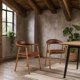 Wyld Haus Set Of 2 Melbourne Brown Faux Leather Dining Chairs With Armrests - thumbnail 2