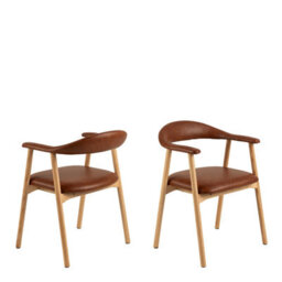 Wyld Haus Set Of 2 Melbourne Brown Faux Leather Dining Chairs With Armrests - thumbnail 3