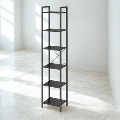FURNOLD Industrial 6 Tier Tall Narrow Bookcase Shelves Black - image 1