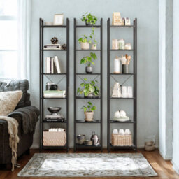 FURNOLD Industrial 6 Tier Tall Narrow Bookcase Shelves Black - thumbnail 4