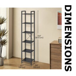 FURNOLD Industrial 6 Tier Tall Narrow Bookcase Shelves Black - thumbnail 6