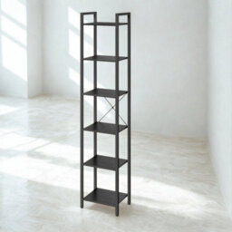 FURNOLD Industrial 6 Tier Tall Narrow Bookcase Shelves Black
