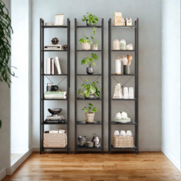 FURNOLD Industrial 6 Tier Tall Narrow Bookcase Shelves Black - thumbnail 3