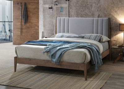 Save On Goods UK 4Ft6 Double Grey Soft Velvet Fabric Upholstered And Wood Bed Frame Bedstead. Light Grey, - image 1