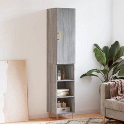Berkfield Highboard Grey Sonoma 34.5X34X180 Cm Engineered Wood - thumbnail 1