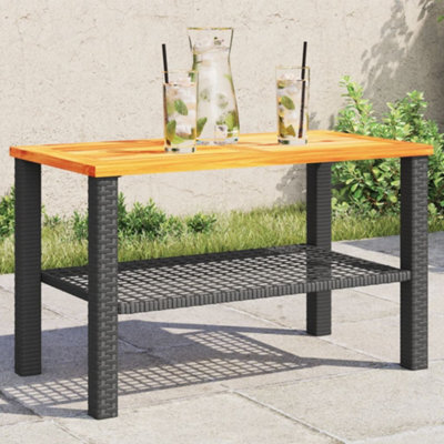 Walplus Garden Table Black 70X38X42 Cm Poly Rattan Acacia Wood - image 1