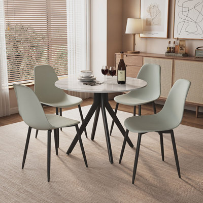 Core Products Aspen Gloss White Sintered Stone Round Table & 4 Grey Curve Chair Dining Set - image 1