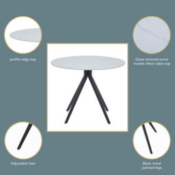 Core Products Aspen Gloss White Sintered Stone Round Table & 4 Grey Curve Chair Dining Set - thumbnail 2