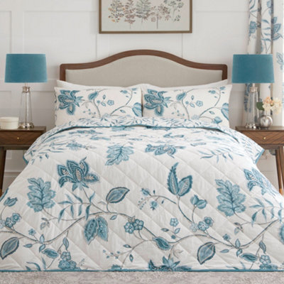 Dreams & Drapes Samira Large Floral Print Teal Quited Bedspread - image 1