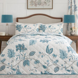Dreams & Drapes Samira Large Floral Print Teal Quited Bedspread - thumbnail 1