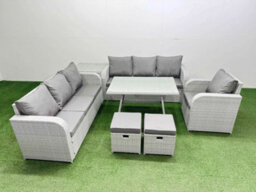 Fimous 7 Pieces Outdoor Pe Rattan Garden Furniture With Cushions Reclining Chair Side Table 2 Small Stools Light Grey - thumbnail 1