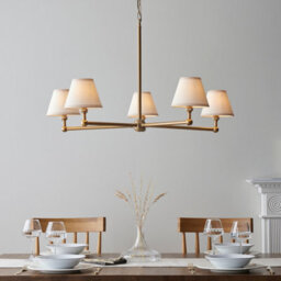 Loops Elegant Brushed Brass 5-Light Pendant Ceiling Light With Vintage White Shades - thumbnail 2