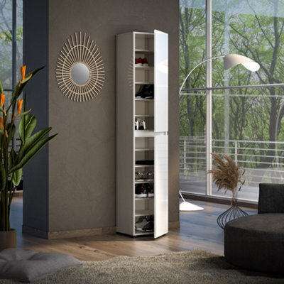 FurniComp LTD Vida 2 Door 45Cm White Gloss Tall Slim Shoe Storage Cabinet Cupboard - image 1