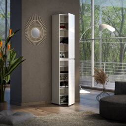 FurniComp LTD Vida 2 Door 45Cm White Gloss Tall Slim Shoe Storage Cabinet Cupboard - thumbnail 1