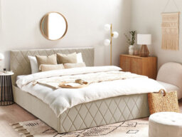 Beliani Ottoman Bed Velvet Rochefort 180 X 200 Cm (Eu Super King) Beige - thumbnail 2