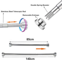 Vivo Heavy Duty Extendable Telescopic Shower Curtain Pole Rail Rod Bath Door Window 85-140Cm (Silver) - thumbnail 2