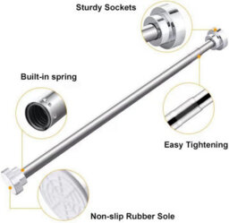 Vivo Heavy Duty Extendable Telescopic Shower Curtain Pole Rail Rod Bath Door Window 85-140Cm (Silver) - thumbnail 5