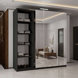 M N Furniture Ltd Wardrobe With Led Light Modern 2 Or 3 Full Length Sliding Door - Bedroom Cabinet With Drawers 150Cm,200Cm,250Cm (Black,200Cm) - thumbnail 3