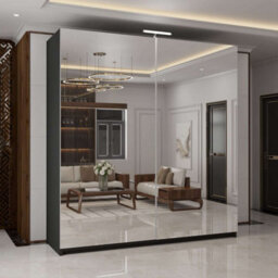 M N Furniture Ltd Wardrobe With Led Light Modern 2 Or 3 Full Length Sliding Door - Bedroom Cabinet With Drawers 150Cm,200Cm,250Cm (Black,200Cm) - thumbnail 1