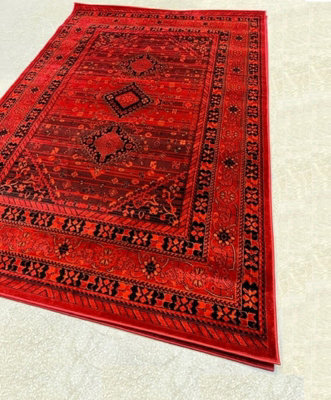 Abaseen 125 X 185 Cm Red Tribal Kardiz Rug - Classic Oriental Rug - Washable Area Rugs For Home And Office