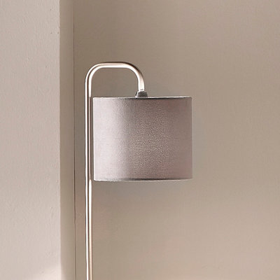 K Living Table Lamp In Satin Nickel Finishes Complete With A Velour Grey Lamp Shade - image 1
