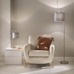 K Living Table Lamp In Satin Nickel Finishes Complete With A Velour Grey Lamp Shade - thumbnail 2