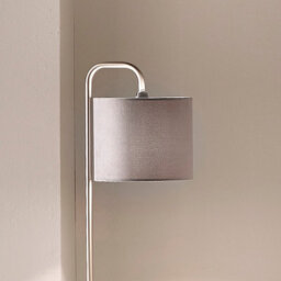 K Living Table Lamp In Satin Nickel Finishes Complete With A Velour Grey Lamp Shade - thumbnail 1