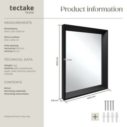 Tectake Wall Mirror Elina - Rectangular, With Plastic Frame, Includes Mounting Materials 40.6 X 50.8 Cm  - Black - thumbnail 6