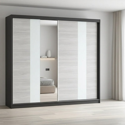 Sliding Door Wardrobe Multi 32 233 Front White Kathult With Mirror Body Black - image 1