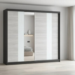 Sliding Door Wardrobe Multi 32 233 Front White Kathult With Mirror Body Black - thumbnail 1