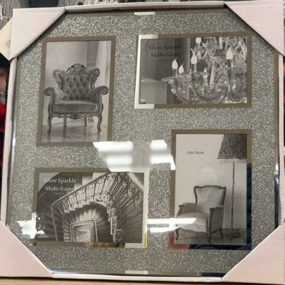 Deenz Crushed Jewel Crystals Photo Frame Silver Mirrored Diamante Picture Frame (4 Picture Frame) - image 1
