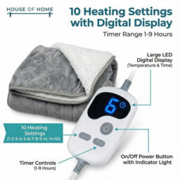 House Of Home Heated Electric Throw Sherpa Blanket 180 X 130Cm Digital 10 Heat Settings, Safety Shut Off, Timer, Machine Washable - thumbnail 5