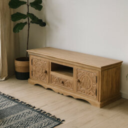Wyld Haus Brighton Mango Wood Tv Cabinet With 2 Doors, 1 Drawer And 1 Shelf, Whitewashed Finish