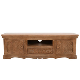 Wyld Haus Brighton Mango Wood Tv Cabinet With 2 Doors, 1 Drawer And 1 Shelf, Whitewashed Finish - thumbnail 2