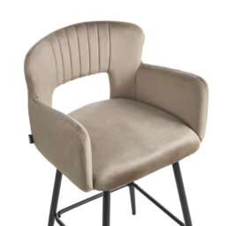 Wyld And Coco Set Of 2 Taupe Velvet Bar Chairs With Armrests And Cut-Out Backrest, Black Metal Legs - thumbnail 6