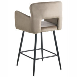 Wyld And Coco Set Of 2 Taupe Velvet Bar Chairs With Armrests And Cut-Out Backrest, Black Metal Legs - thumbnail 5